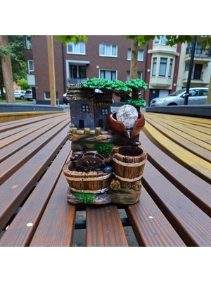 Hediyesahibi Dekoratif Değirmen Tasarımlı Renkli LED Işıklı Su Şelalesi