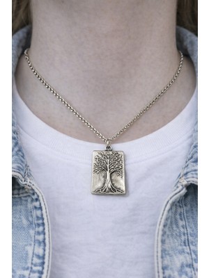 Herşey Nota Rootline – Hayat Ağacı Figürlü Gümüş Renk Unisex Kolye (60 Cm)