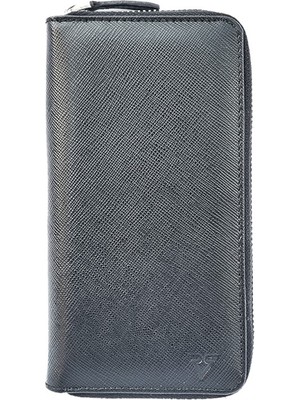 Rich Smith Gerçek Deri Fermuarlı Portföy Cüzdan 2630 Siyah Hasır Baskı