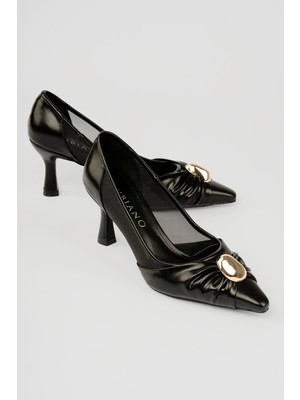 Mubiano Kadın Stiletto Toka File Detaylı Sivri Burun Topuklu Ayakkabı Lauris Siyah