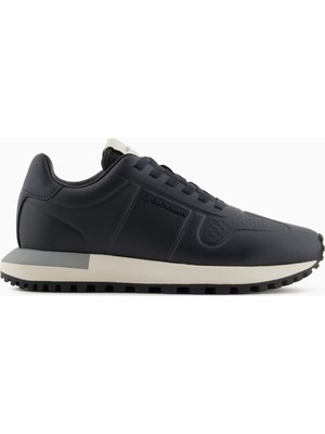 Emporio Armani Erkek Kaydırmaz Rahat Taban Deri Lacivert Sneaker X4X684 XR323-00285