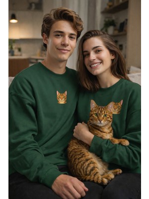 Muhtar Store Bengal Kedi Desenli Sevgili Sweatshirt – Iç Baskı Sevgililer Günü Çift Kombini