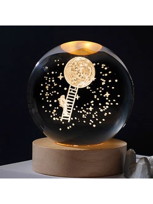 PremiumPort Astronot Temalı Ahşap Standlı Kristal Işıklı Cam Küre