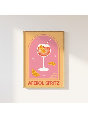 Ninastore Aperol Spritz Kokteyl Baskısı | Dijital Sanat Indirme | Sevimli Pembe Turuncu Aperol Kokteyl Barı Ba