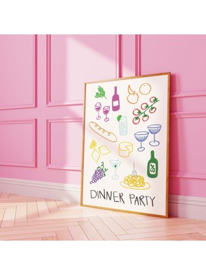 Ninastore Akşam Yemeği Partisi Baskısı | Dijital Sanat Indirme | Sevimli El Çizimi Şarap Baskısı | Kokteyl Bar