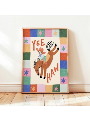 Ninastore Yeehaw Kovboy Baskılı Renkli Çocuk Oyun Odası Posteri Bebek Odası Duvar Dekoru