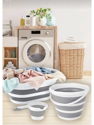 PremiumPort Katlanabilir 3 Lü Çamaşır Sepeti ve Su Kovası Seti, Pratik ve Kullanışlı