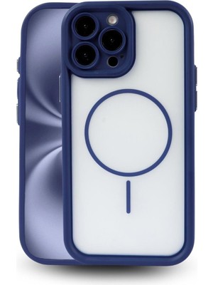 Vissona iPhone 15 Pro Uyumlu Kamera Korumalı Magsafe Wireless Şarj Özellikli Mat Silikon Lacivert Renkli Sil