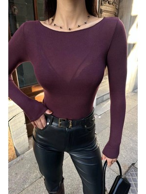 Esila Moda Kadın Bordo Transparan Bluz