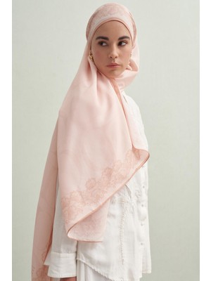 Carell Floral Çiçekli Monogram Floş Şal Somon