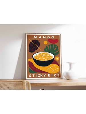 Ninastore Mango Yapışkan Pirinç Posteri Tayland Yemek Sanatı Tayland Baskısı Mutfak Dekorasyonu Mutfak Posteri