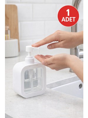 Open Home Concept 1 Adet Kare Sıvı Sabunluk | Şeffaf Gövdeli Basmalı Sıvı Sabun & Deterjan Dispenseri