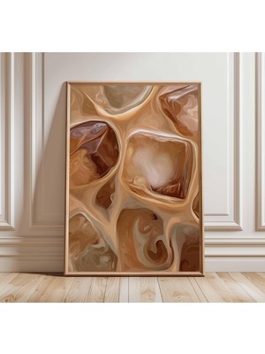 Ninastore Soyut Kahve Sanat Baskısı | Modern Nötr Duvar Sanatı | Buzlu Kahve Posteri | Bej Kahverengi Minimali