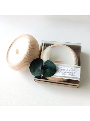 MEKECE Nikah Şekeri Hediyeliği Asetat Kutu Içerisinde Ahşap Tabak Mumluk NKS-292