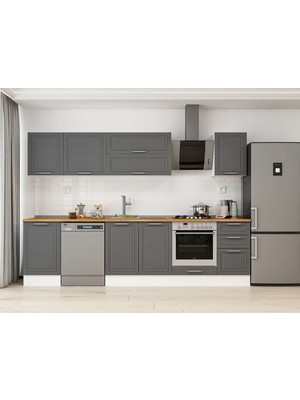 Alvinka 305X210 cm Klasik Mebran Mutfak Dolabı M-E90S50S45-2 Antrasit - Suntalam