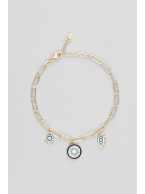 So CHIC Ra'nın Gözü 18 Ayar Sarı Altın Kaplama 21 cm Gümüş Zincir Bileklik