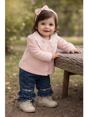 Gültekin Bebe Kumru Çiçek Nakışlı Fırfır Yakalı Pantolonlu Kız Takım 6-18 AYLIK-4407503 - Somon