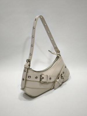 adissa collection Rocker - Tokalı Metal Halkalı Baget Çanta | Gümüş Aksesuarlı Punk Hobo