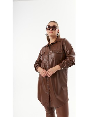 Rmg Büyük Beden Deri Gömlek Tunik Camel
