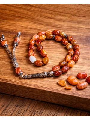 Yemen Akik Tesbih - 925 Ayar Gümüş Püsküllü & Doğal Taş (Koleksiyonluk)