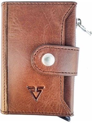 Rich Smith Gerçek Deri Mekanizmalı Fermuar Kartlık 9152 Bulutlu Kahve