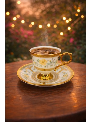 Glazze Sarı Güllü Kahve Takımı 12 Parça