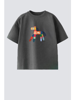 Monila Unisex Çocuk Pamuklu Bisiklet Yaka Baskılı T-Shirt