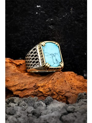 Silverplus Telkari Işlemeli 925 Ayar Gümüş Firuze Taşlı Erkek Yüzük