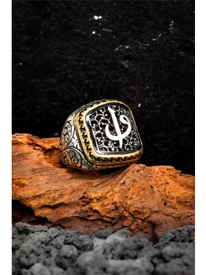 Silverplus 925 Ayar Gümüş Elif Vav Harfli Erkek Yüzük