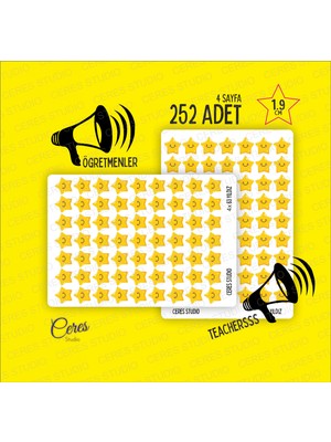 Ceres Studio Öğretmenler Için Yıldız Etiket Star Sticker 4 Sayfa Toplam 252 Adet (1.9cm)