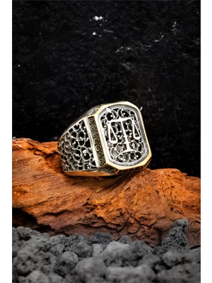 Silverplus Telkari Desenli 925 Ayar Adalet Terazisi Erkek Yüzük