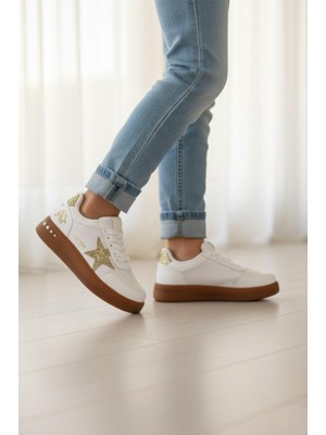 Oksit Goldens Işıltılı Yıldız Detaylı Kız Çocuk Sneaker Konforlu Spor Ayakkabı