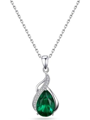 PremiumPort Zümrüt Yeşili Zirkon Taşlı Gümüş Kolye, Şık ve Parlak Takı