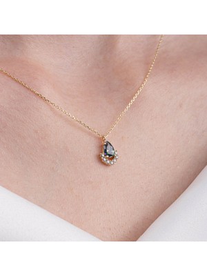 PremiumPort Parlak Mistik Topaz Damla Ay Tasarım Gümüş Kolye, 925 Ayar Doğal Taşlı