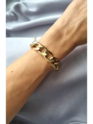 Initium Paslanmaz Çelik Kalın Örgü Gurmet Model Gold Bileklik