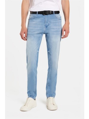 Tudors Erkek Regular Fit Normal Kesim Denim Yıkamalı Düz Paça Açık Mavi Jean Kot Pantolon