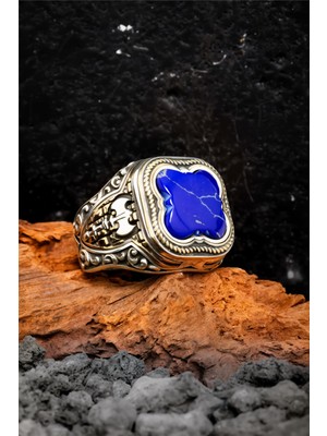 Silverplus 925 Ayar Gümüş Opal Taşlı Balta Motifli Erkek Yüzük