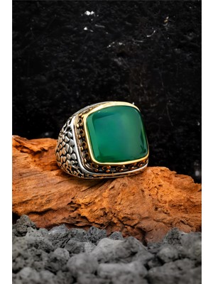 Silverplus 925 Ayar Gümüş Yeşil Karpuz Kesim Erkek Yüzük