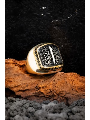 Silverplus Telkari Işlemeli Elif Harfli 925 Ayar Gümüş Erkek Yüzük