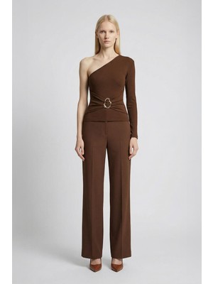 Rays 8261A Tek Kol Tokalı Bluz Kahve