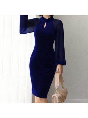 Nake Butik Kadın Siyah Kadife Bodycon Elbise