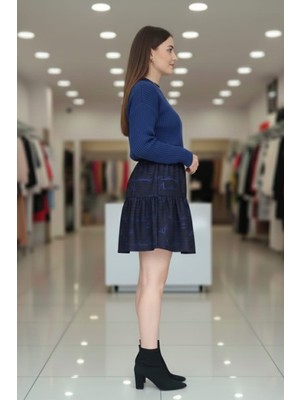 She Best Süet Kadife Cepsiz Yazı Desenli Lastikli Mini Kadın Şort Etek