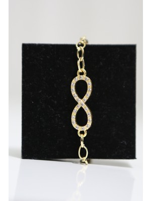 Luxon Collection Sonsuzluk Figürlü Taşlı Zincir Model Çelik Gold Bileklik