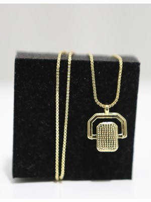 Luxon Collection Dikdörtgen Taş Figürlü Çelik Gold Kolye
