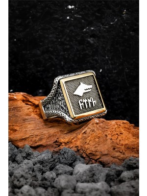 Silverplus 925 Ayar Gümüş Karartmalı Kurt Motifli Türk Yazılı Erkek Yüzük