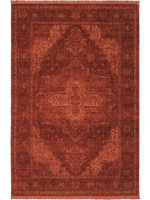 Cool Halı Zerina Kiremit Renkli Pamuk Taban Etnik Desen Vintage Bohem Zamansız Tasarım Salon Oturma Oda Halısı