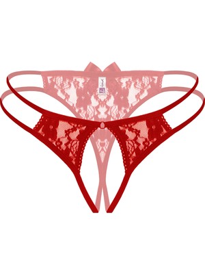 MTM My The Mall Giyim  Kırmızı Dantelli Önü Açık Fantezi Külot