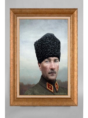 Giyense Özel Seri Altın Paspartulu Çerçeveli Atatürk Tablo T006