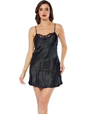 MTM My The Mall Giyim Siyah Saten Gecelik - M-268