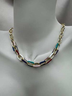 Luseda Renkli Mine Detaylı 40+5CM Ayarlanabilir Gold Zincir Kolye